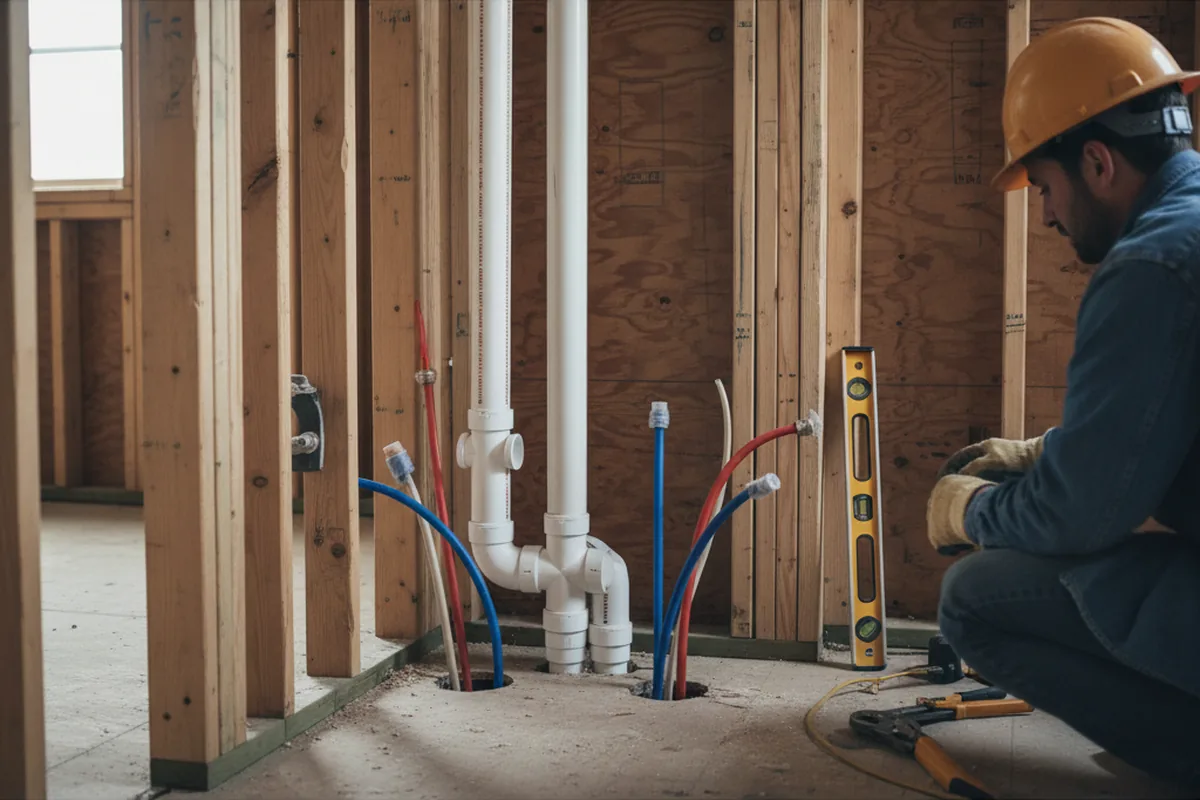 Drain and supply rough-in during Sump Pump Repair in Beacon